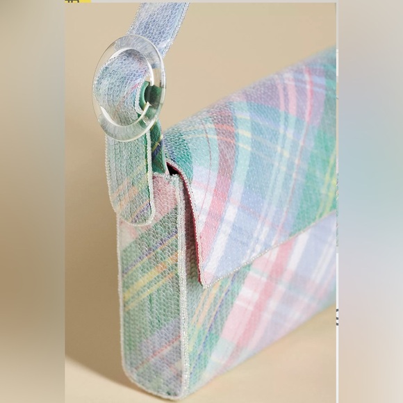 Anthropologie x Maeve Pastel Plaid Sequin Handbag, Blue Motif, NWOT - Picture 3 of 3